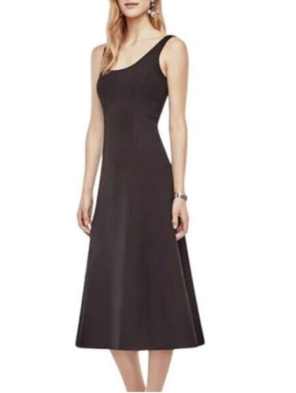 Ann Taylor Black Sleeveless Knit Midi Dress Size 8 Ponte Fit & Flare